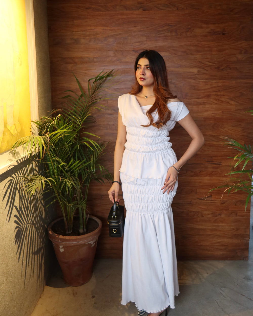 White Ruched Maxi Dress