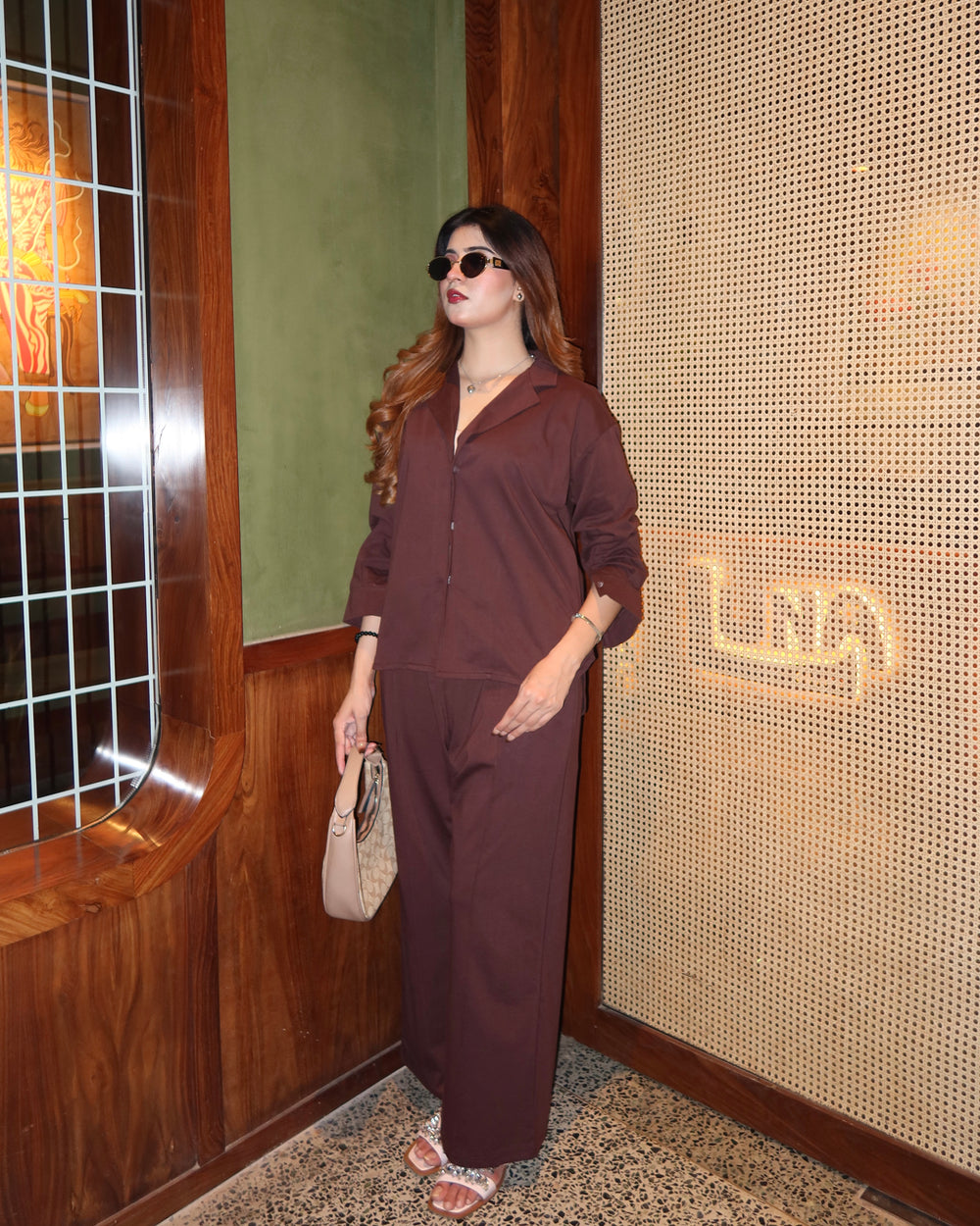 Burgundy Shirt & Wide-Leg Trouser Set