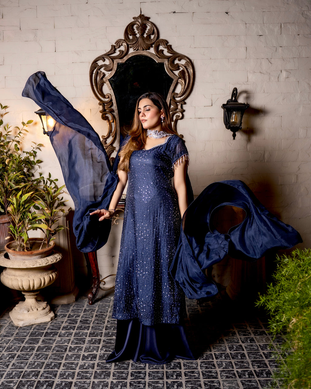Midnight Royale - Hand Embellished Navy Blue Formal Dress