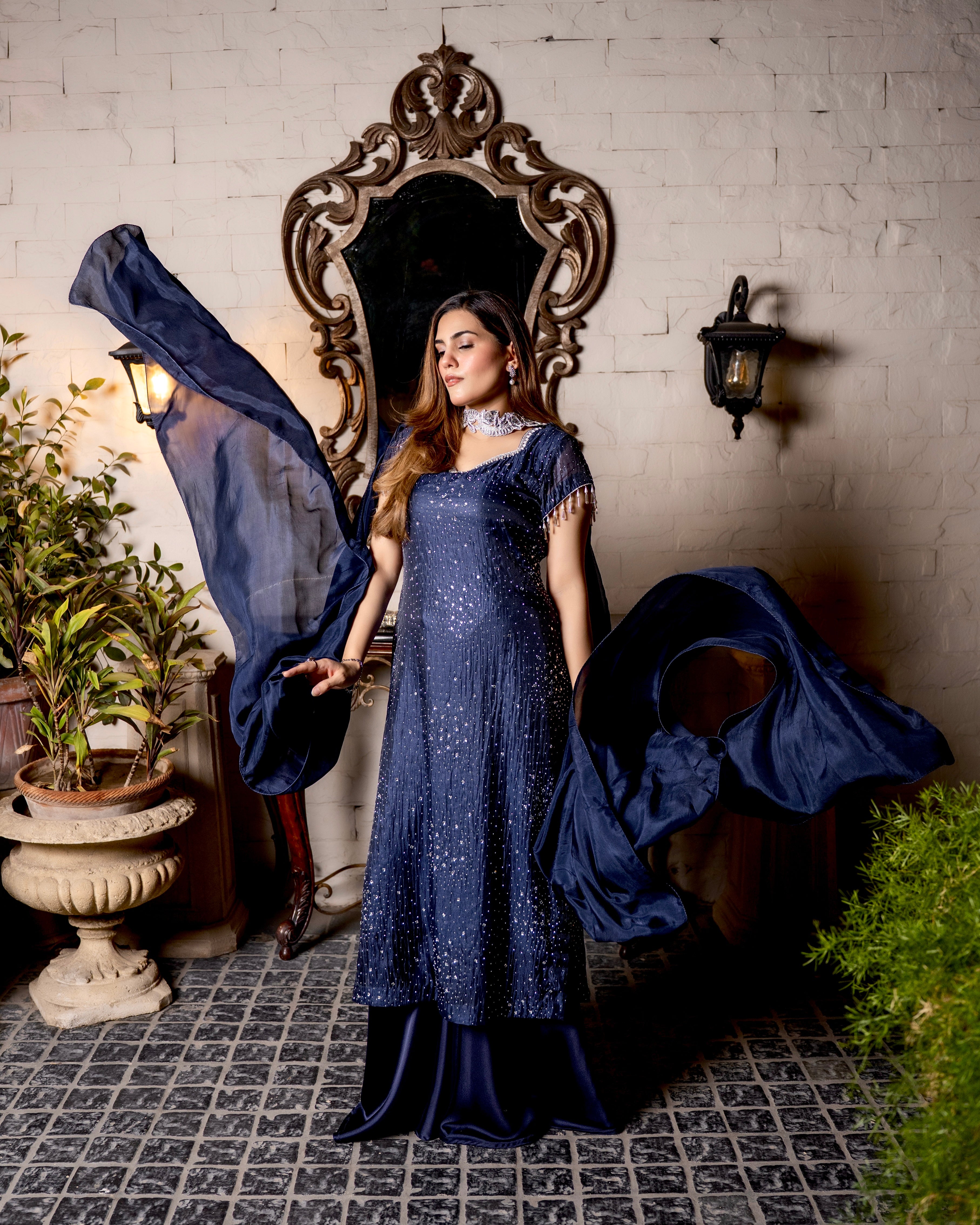 Midnight Royale - Hand Embellished Navy Blue Formal Dress