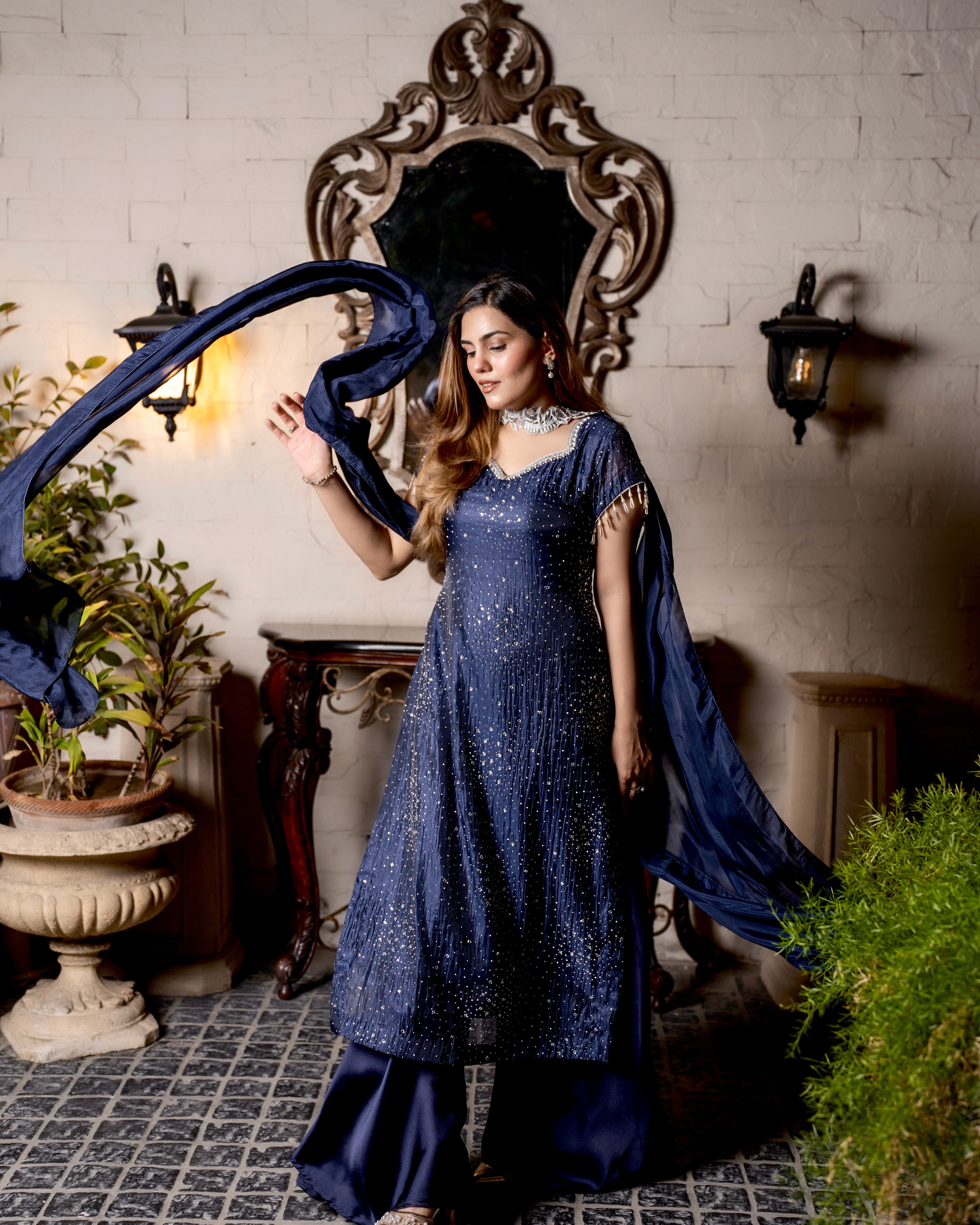 Midnight Royale - Hand Embellished Navy Blue Formal Dress