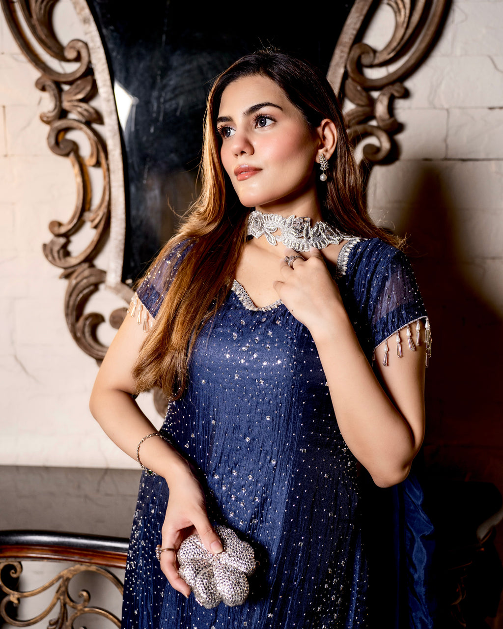 Midnight Royale - Hand Embellished Navy Blue Formal Dress