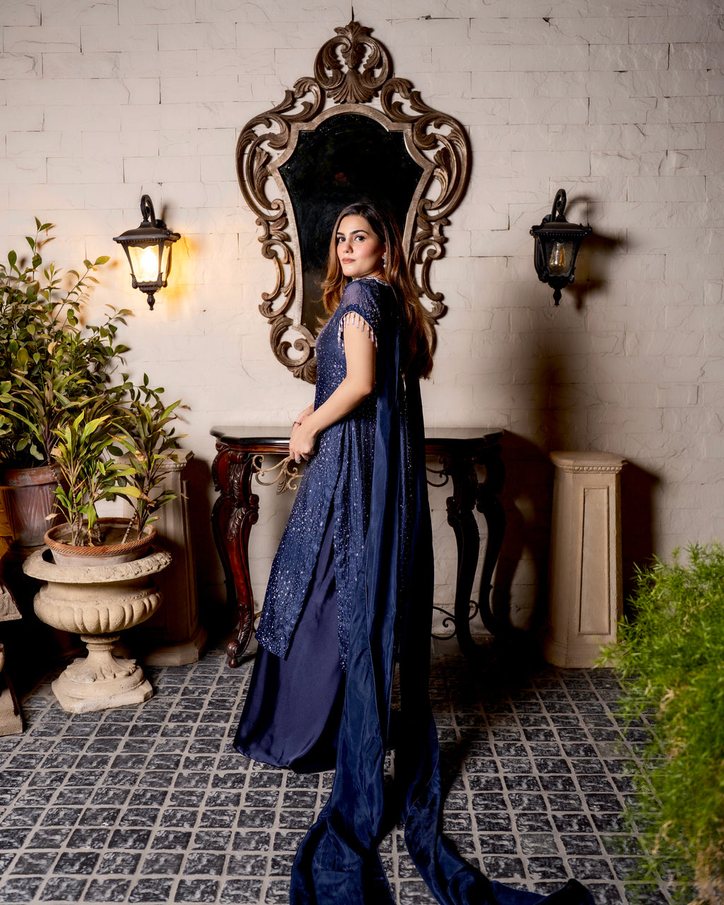 Midnight Royale - Hand Embellished Navy Blue Formal Dress