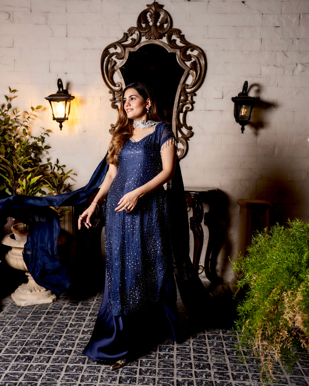 Midnight Royale - Hand Embellished Navy Blue Formal Dress