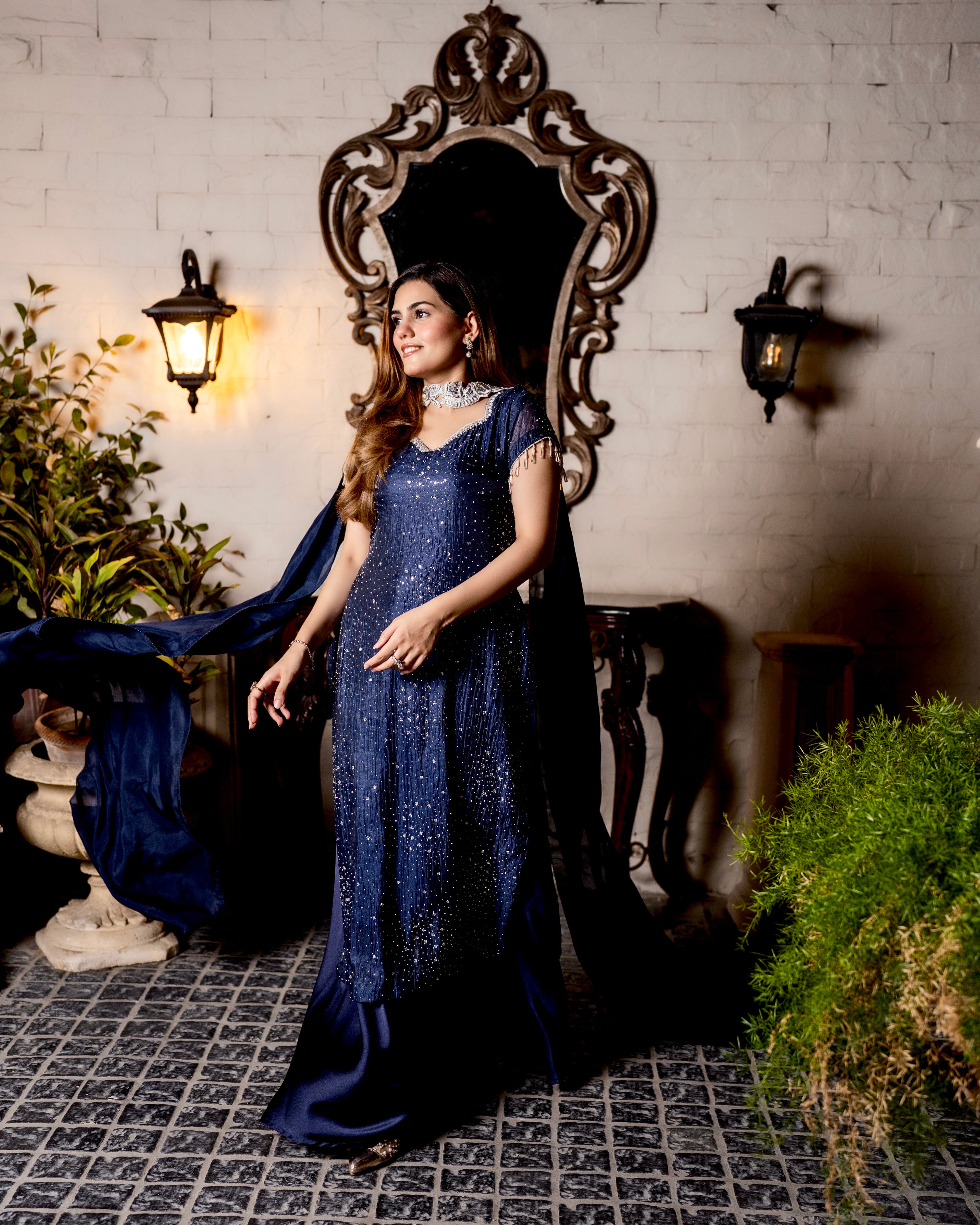 Midnight Royale - Hand Embellished Navy Blue Formal Dress